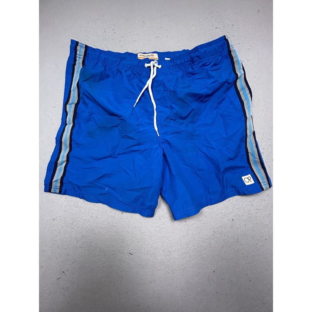 Ocean Pacific Swim Trunks 100% Polyester Blue Striped XL Mens